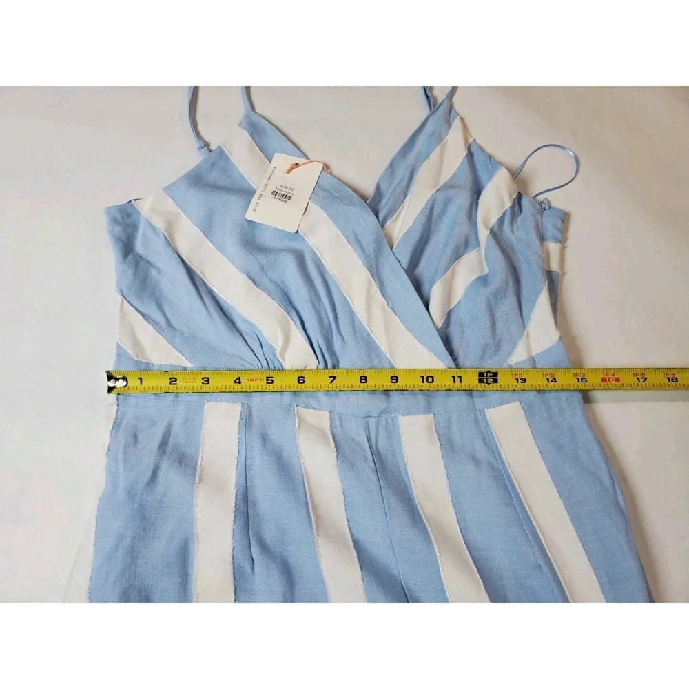 Skies Are Blue NEW Womens Medium Jumpsuit Wide-Leg‎ Striped Blue White  Vacation